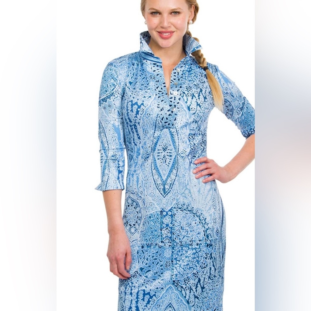 Gretchen Scott Paisley Collared 3/4 Sleeves Dress